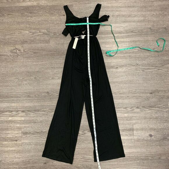 Capella Long Jumpsuit Women's Size M Black Open Front Tie Wide Leg Stretch - Picture 7 of 10